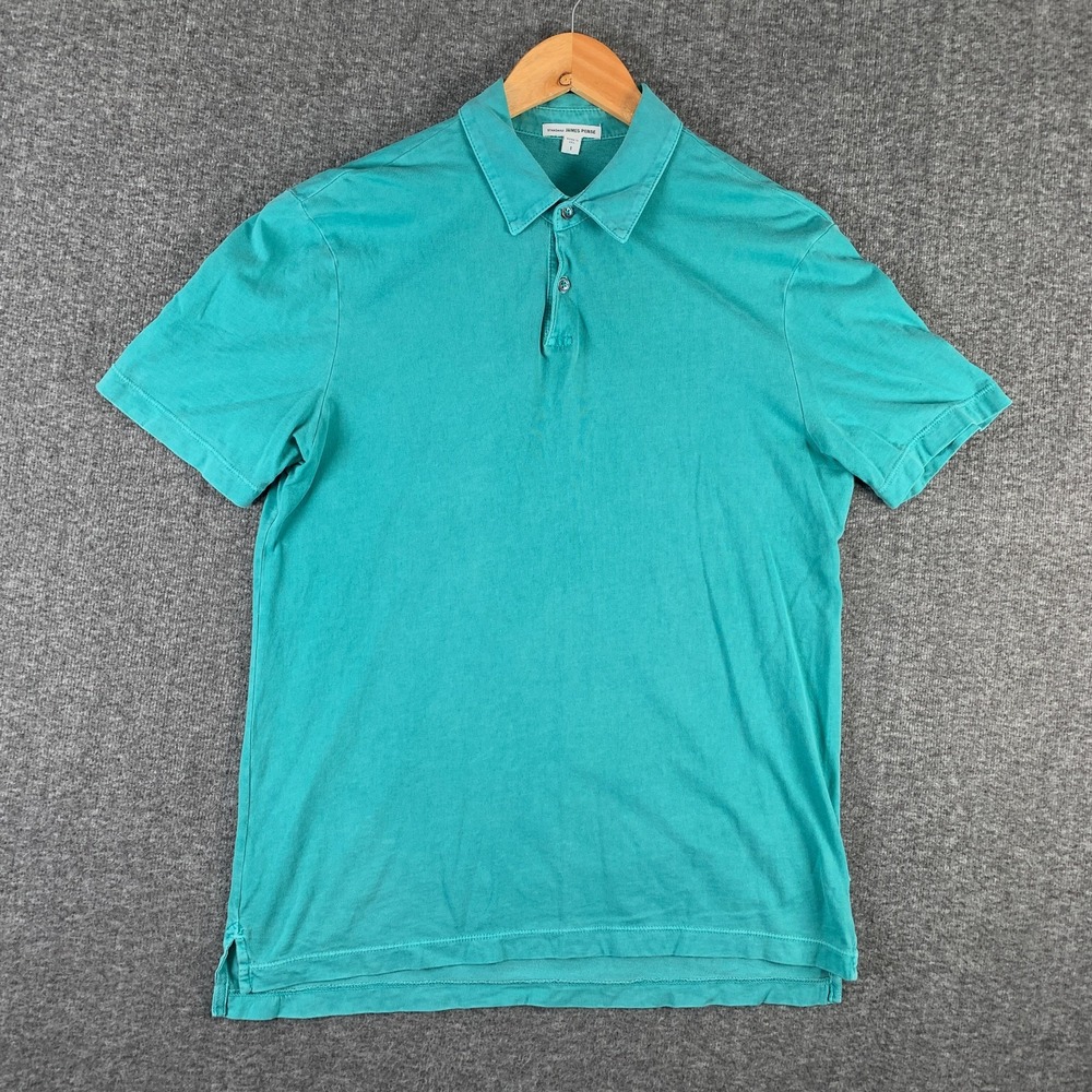 James Perse Polo Men 1 Small Turquoise Blue Short Sleeve Made in USA